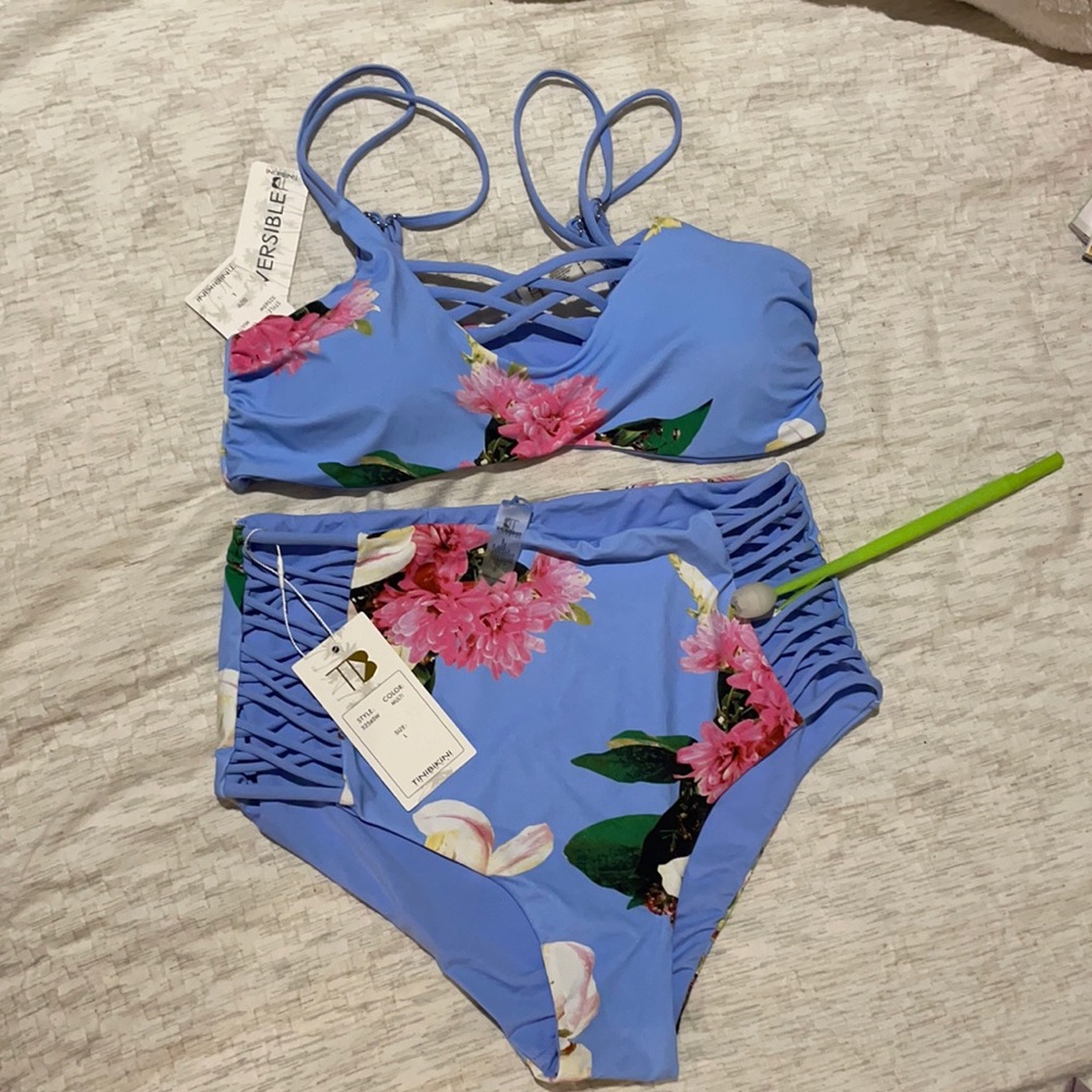 TiniBikini Swimwear Blue Floral Reversible NWT
